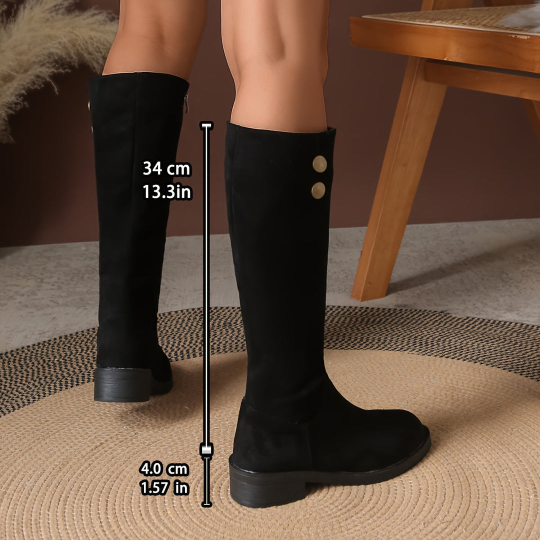 Zarielle | Women's Polished Knee-High Boots with Gold Button Accent