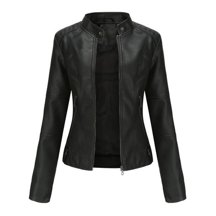 Florence | Cropped Faux Leather Jacket – Stand Collar Style for Women