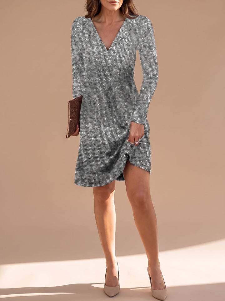 Havana | Sequin Mini Dress – Long Sleeve V-Neck Style for Women
