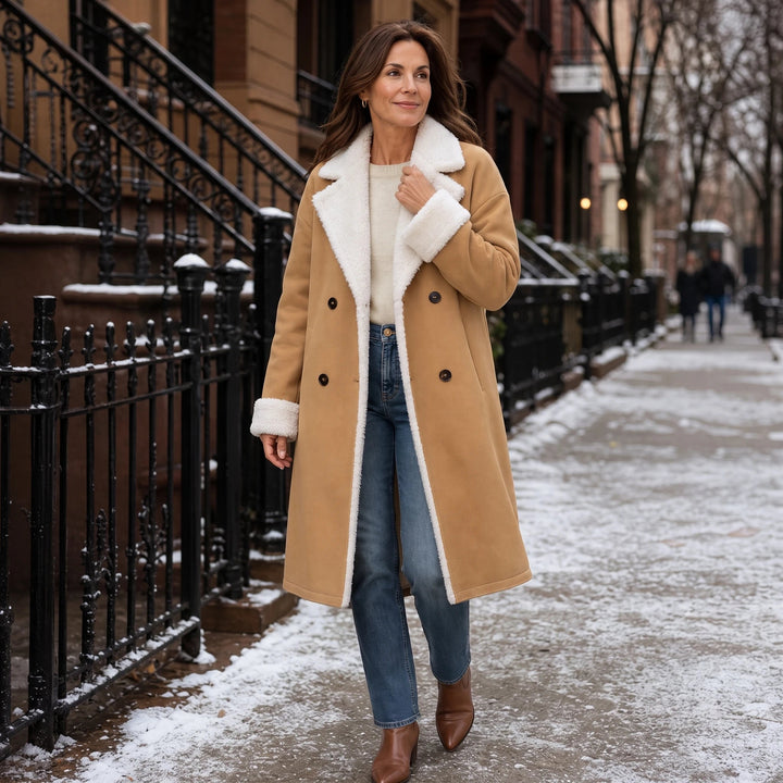 Ellis | Sherpa-Lined Winter Coat – Classic Camel Style for Women