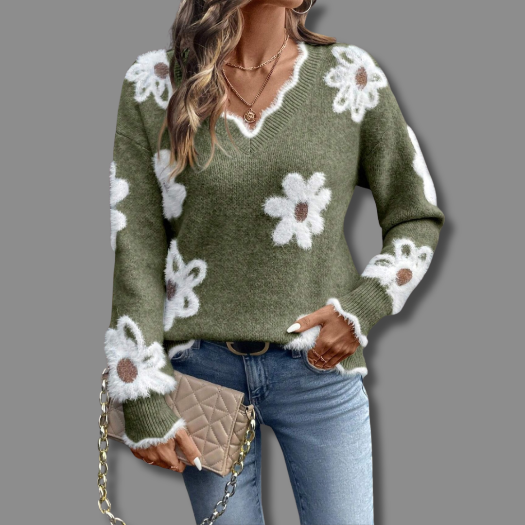 Penelope | Maglione con scollo a V floreale