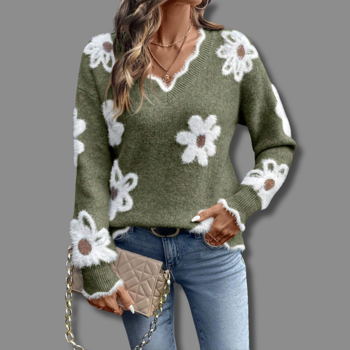 Penelope | Maglione con scollo a V floreale