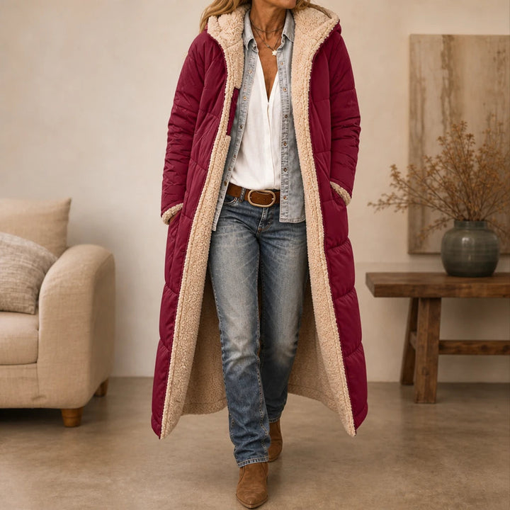 Revera | Reversible Hooded Longline Puffer Coat – Elegant Style for Women