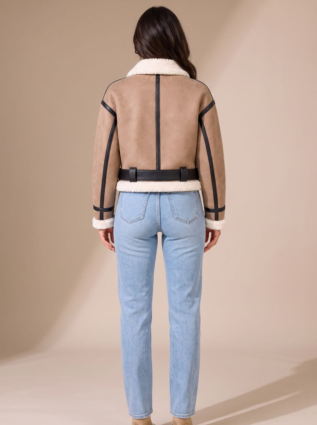 Marlene | Aviator Jacket with Faux Fur Trim and Belt