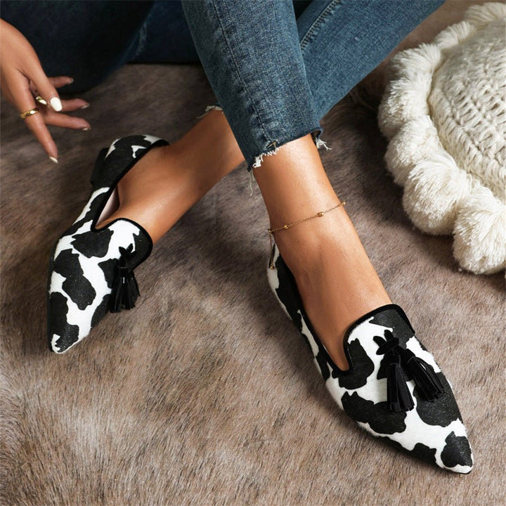 Giselle | Women's Pointed Animal Print Tassel Loafers