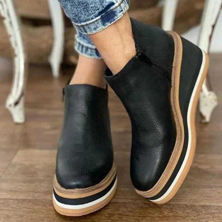 Celestria | Women's Chic Wedge Platform Zip-Up Ankle Boots
