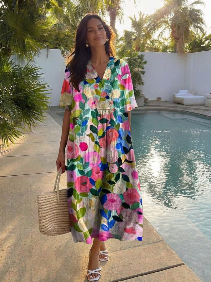 Margaret | Floral Midi Dress – Relaxed Style for Women