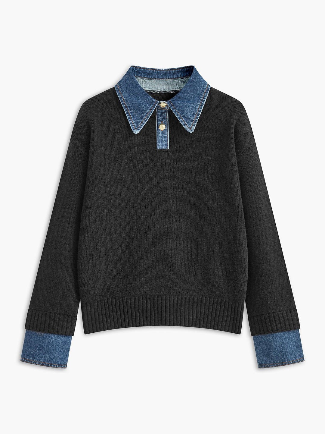 Camille | Maglione polo in maglia con colletto in denim