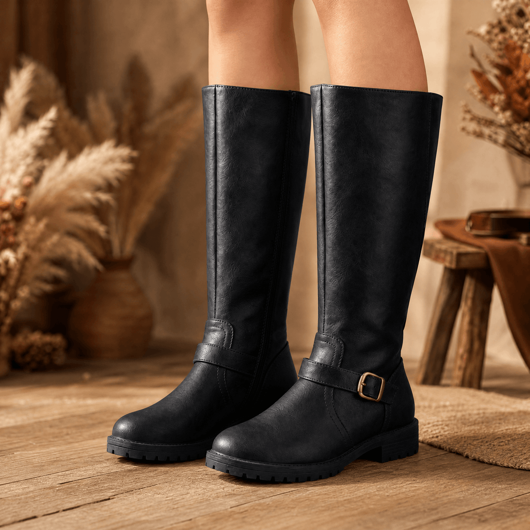 Ridella | Knee High Riding Boots – Classic Buckle Detail