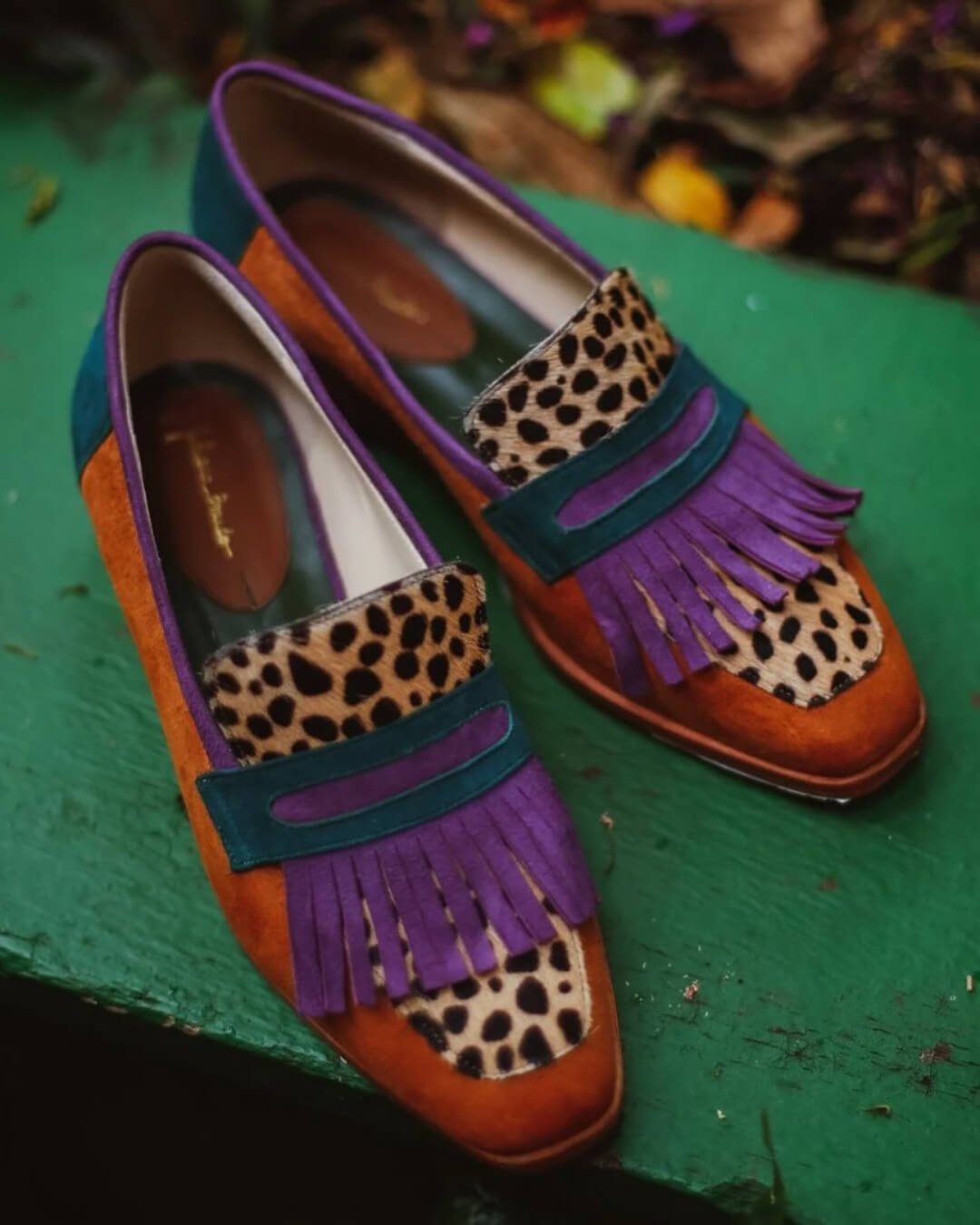 Colette | Mocassini da donna in pelle con frange e stampa animalier