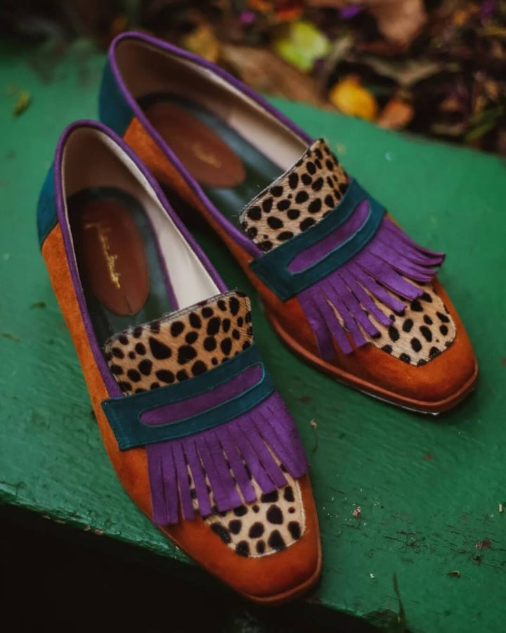 Colette | Mocassini da donna in pelle con frange e stampa animalier