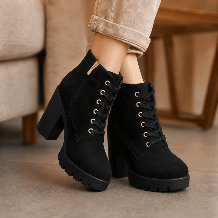 Strovia | Chunky Heel Ankle Boots with Fur Lining