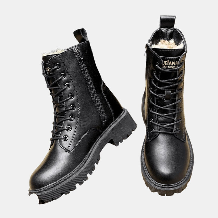 Yuela | Women's Faux Leather Fleece-Lined Combat Ankle Boots