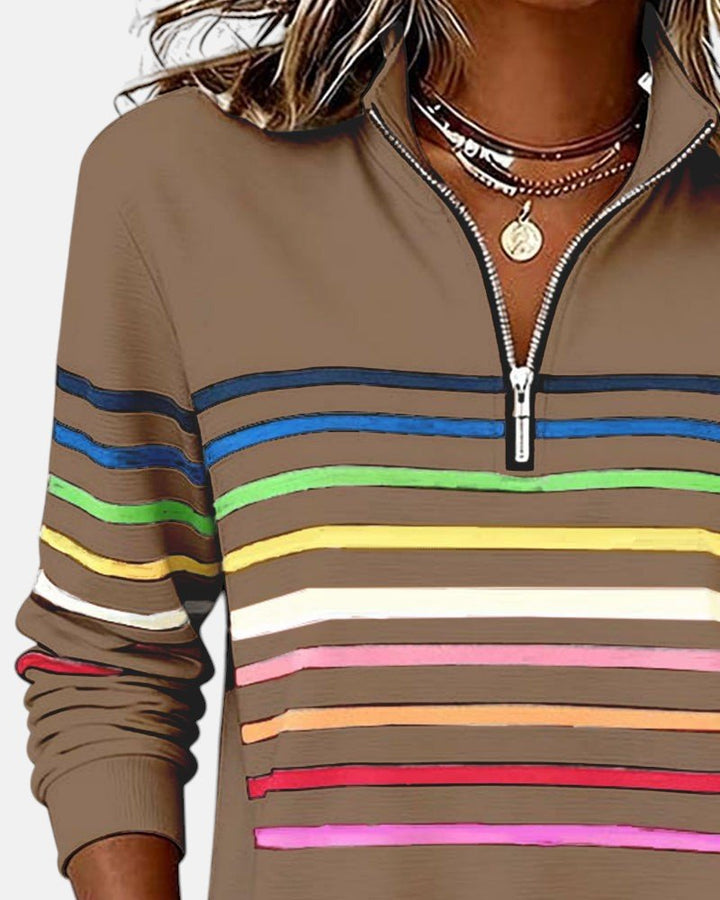 Delphine | Striped Quarter Zip Sweatshirt