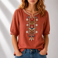 Elara | Delicate Floral Embroidery Relaxed Blouse