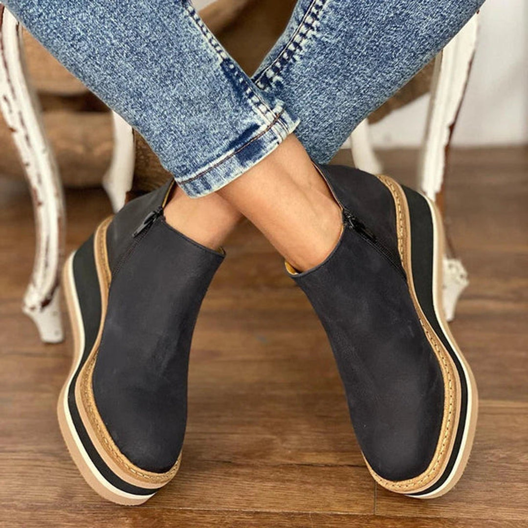 Celestria | Women's Chic Wedge Platform Zip-Up Ankle Boots