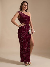 Seraphina | Sequin One-Shoulder High-Slit Maxi Party Dress
