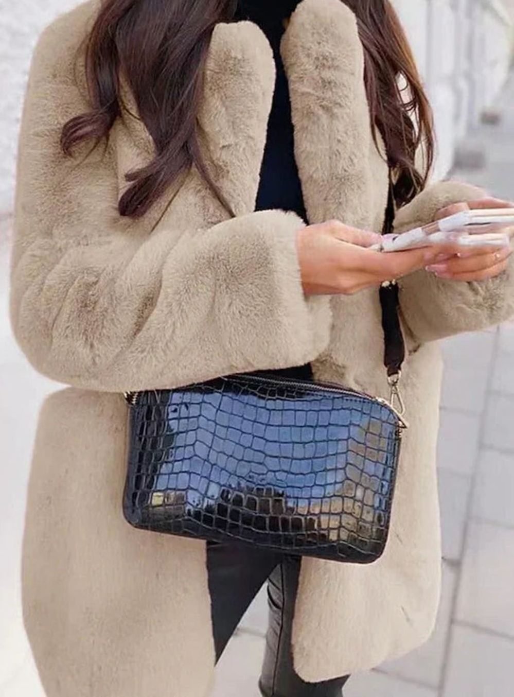 Lunara | Faux Fur Coat – Long Open Front Style for Women