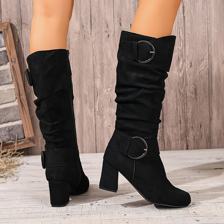 Solene | Women's Relaxed Slouchy Knee-High Block Heel Boots