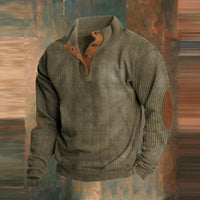 Arthur | Retro Ribbed Button-Collar Sweater with Elbow Patches