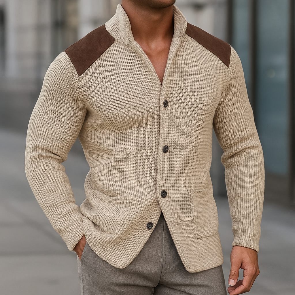 Julien | Men's Textured Knitted Blazer with Suede Accents