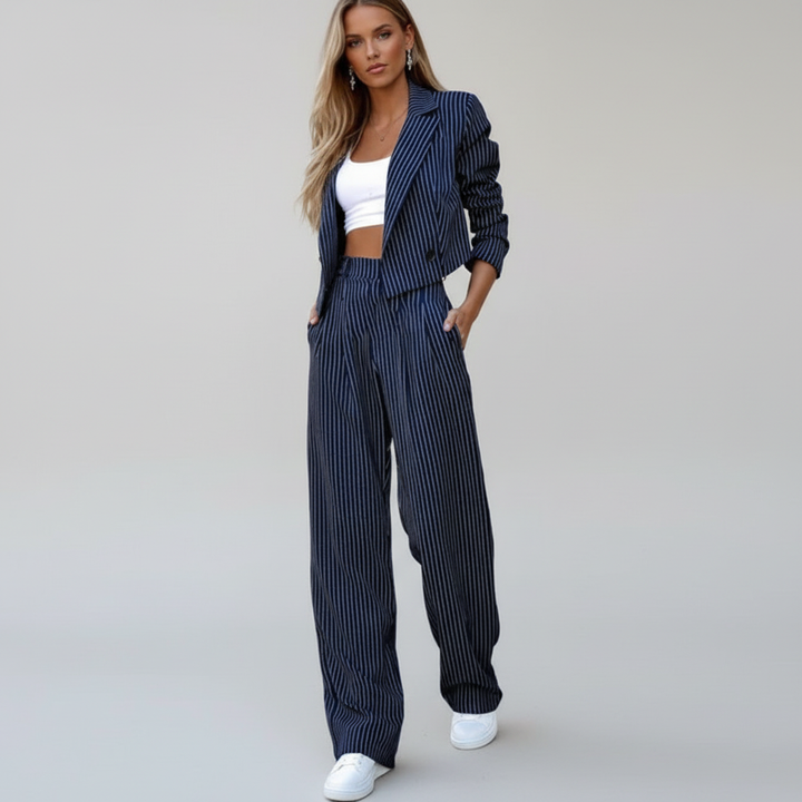 Regina | Women's Striped Blazer & Wide-Leg Pants Set
