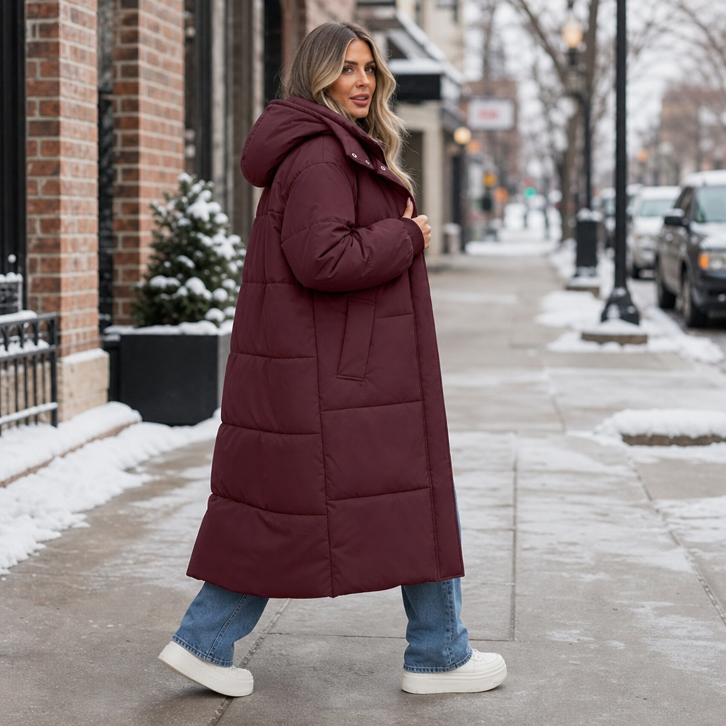 Wabella | Long Hooded Puffer Coat – Warm Close Fit for Women