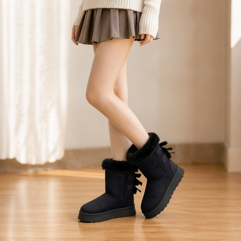 Bowelle | Plush-Lined Platform Bow Winter Boots for Women