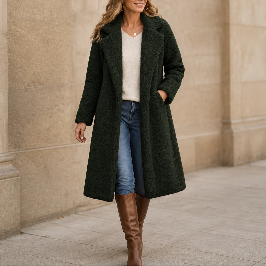 Velora | Long Teddy Coat – Plush Cozy Layer for Women