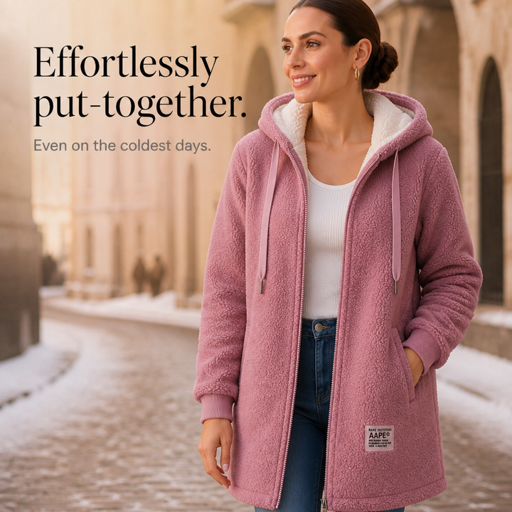 Veloura | Faux-Shearling Jacket – Cozy Mid-Length Hooded Style