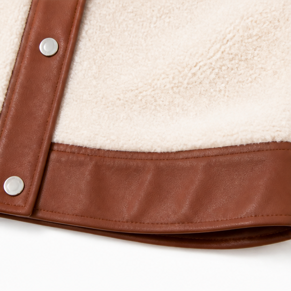 Plushlynn | Plush Teddy Coat with Faux Leather Trim