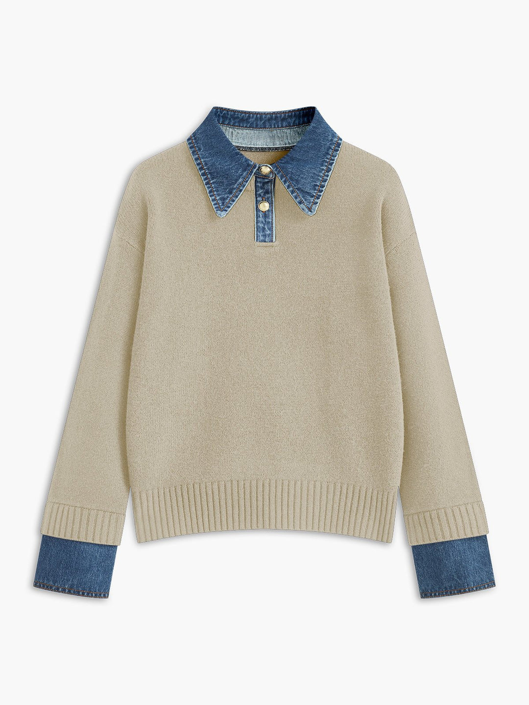 Camille | Maglione polo in maglia con colletto in denim