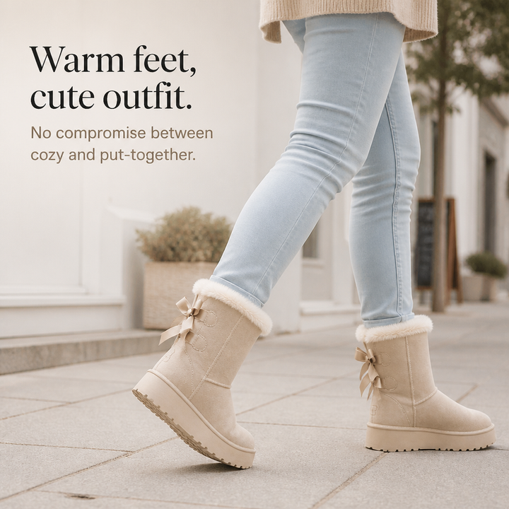 Bowelle | Plush-Lined Platform Bow Winter Boots for Women