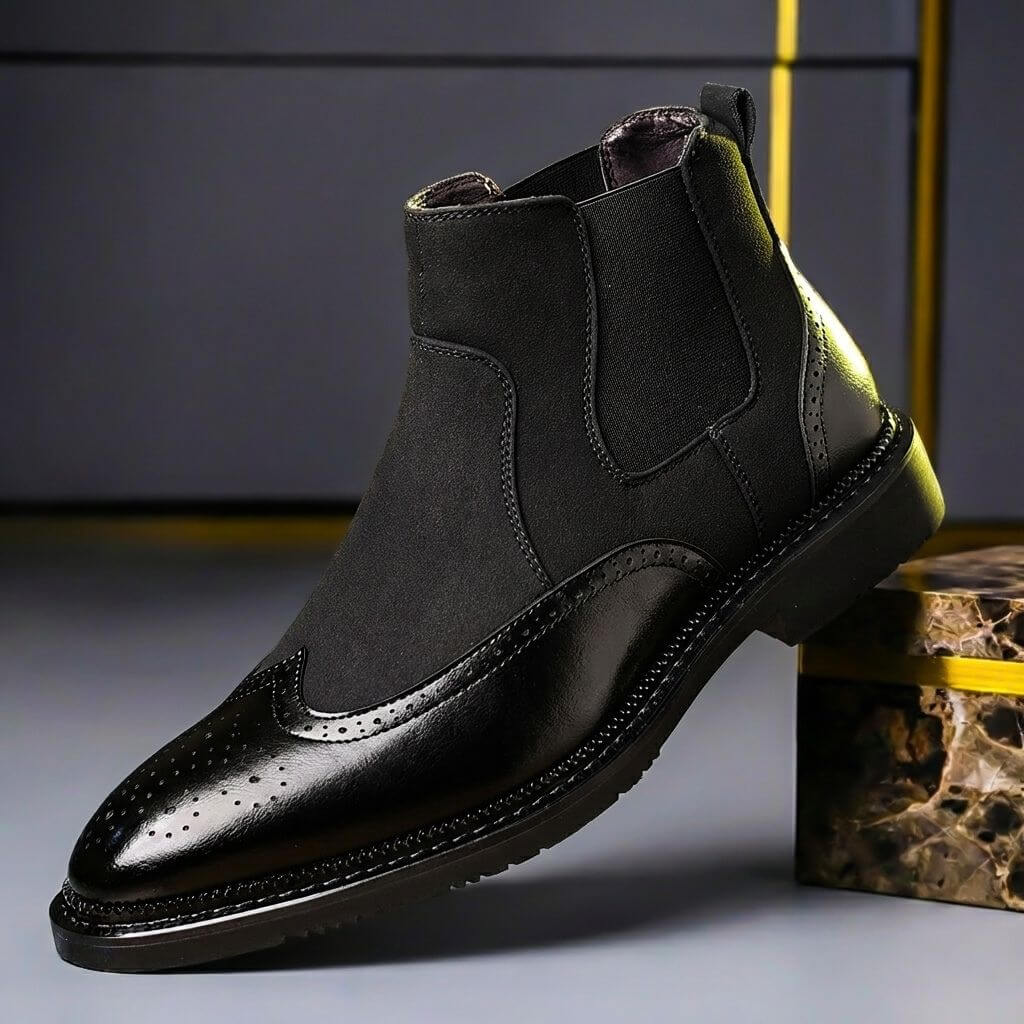 Wesley | Suede-and-Leather Brogue Chelsea Boots - Image 2