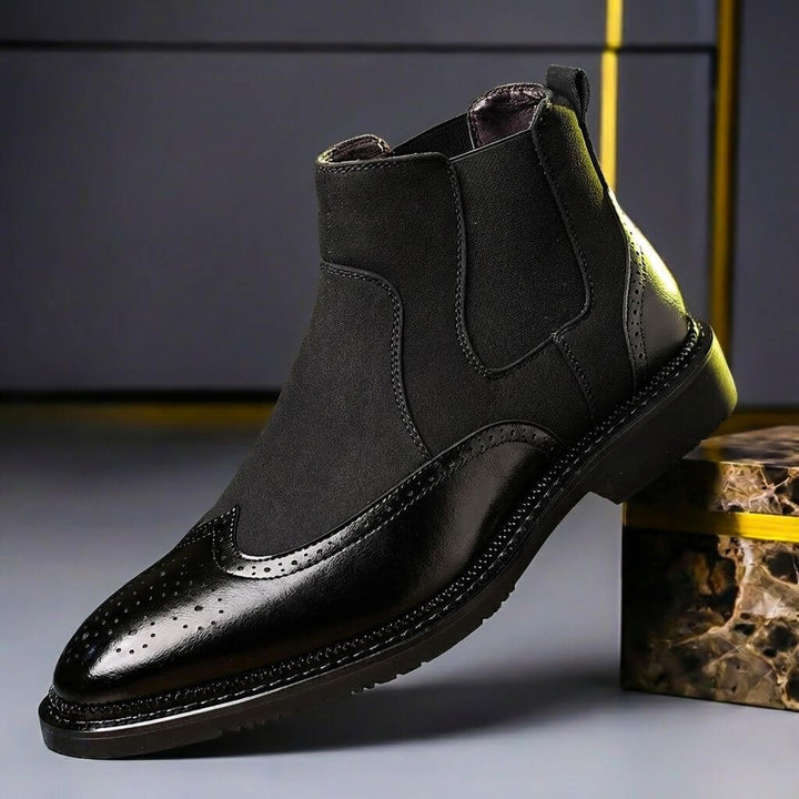 Wesley | Suede-and-Leather Brogue Chelsea Boots - Image 2