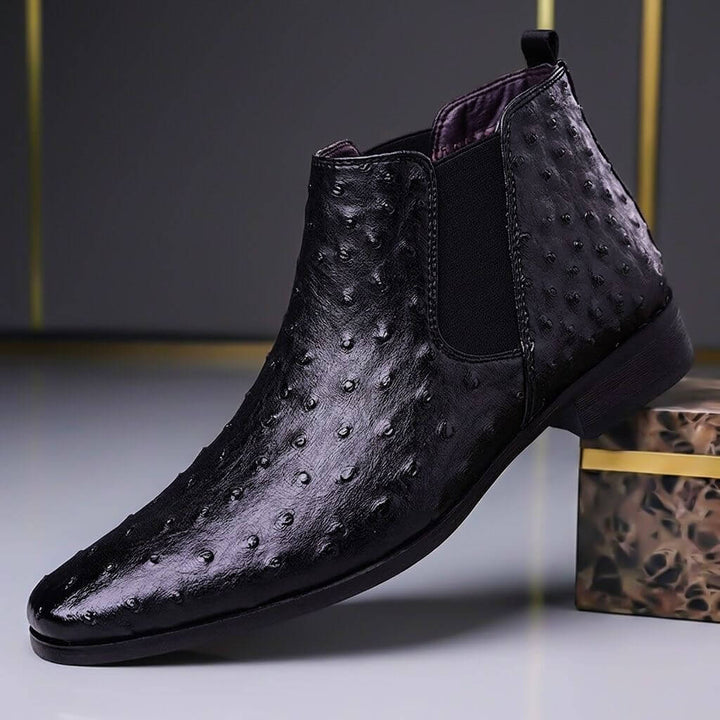 Nolan | Ostrich-Embossed Leather Chelsea Boots - Image 2