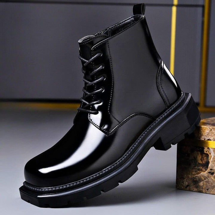 Vincent | Glossy Leather Lace-Up Lug-Sole Boots - Image 2