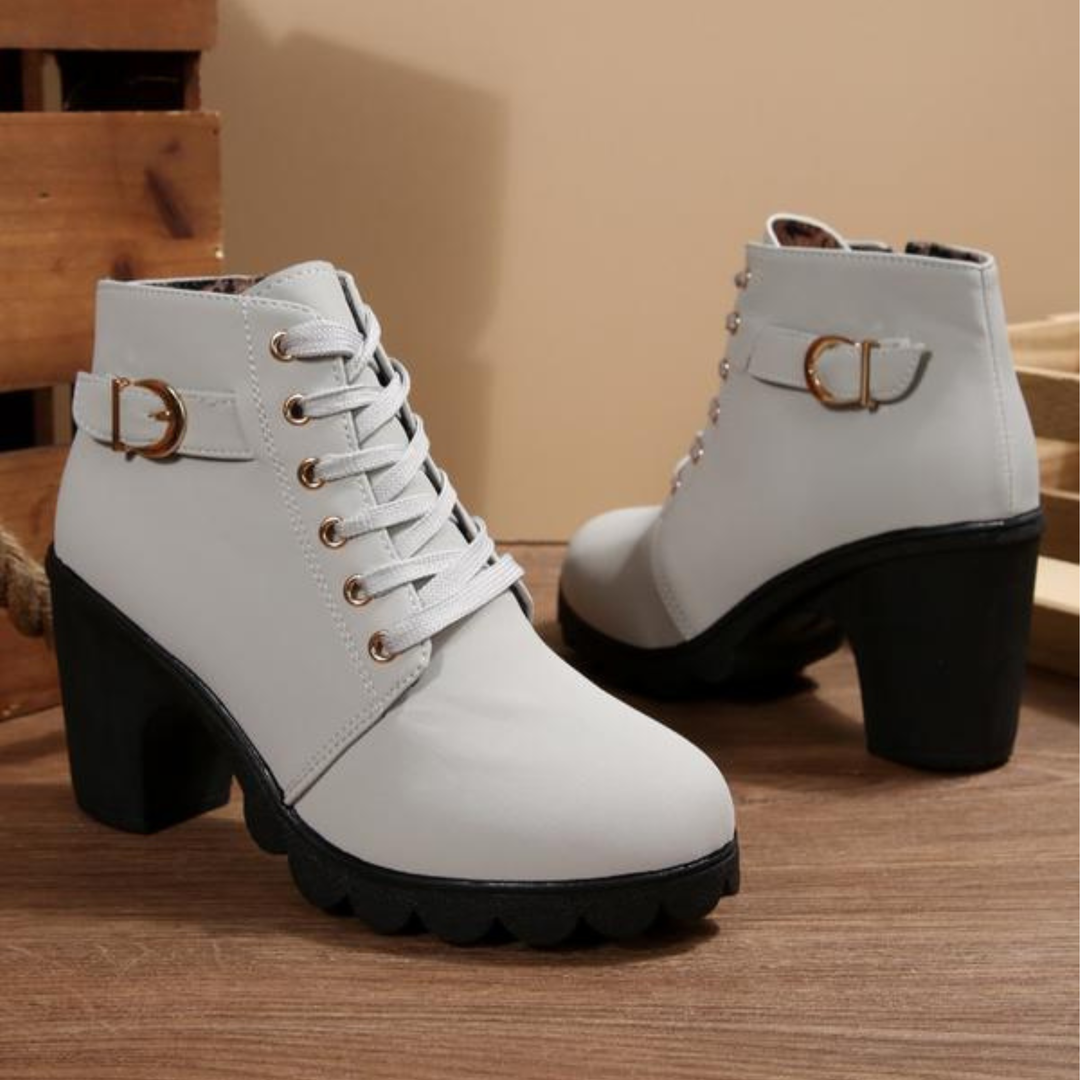 Elowen | Women's Stylish Lace-Up Block Heel Ankle Boots