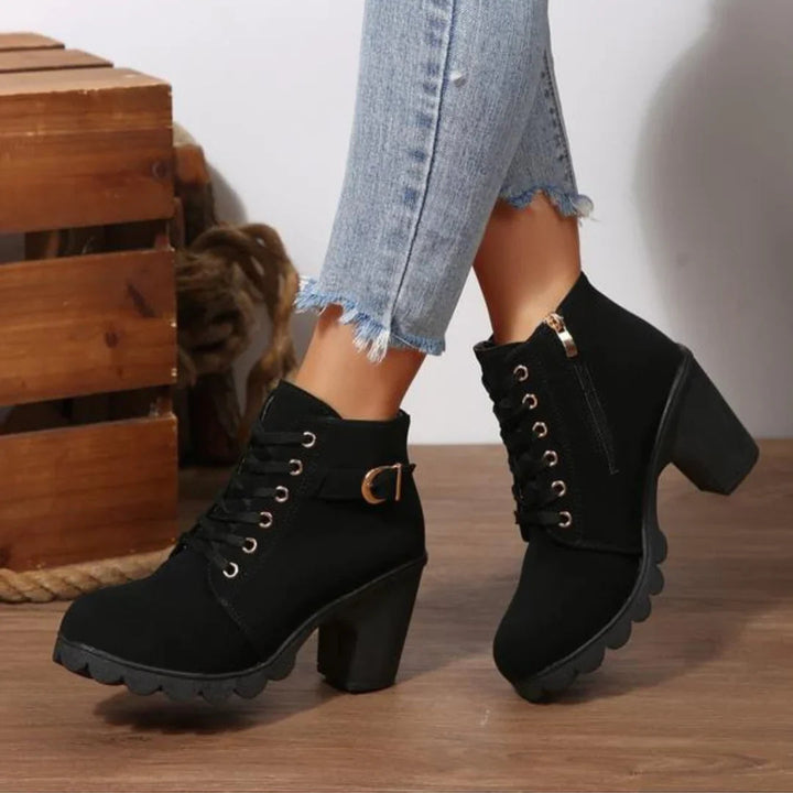 Elowen | Women's Stylish Lace-Up Block Heel Ankle Boots