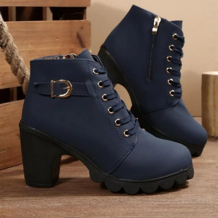 Elowen | Women's Stylish Lace-Up Block Heel Ankle Boots