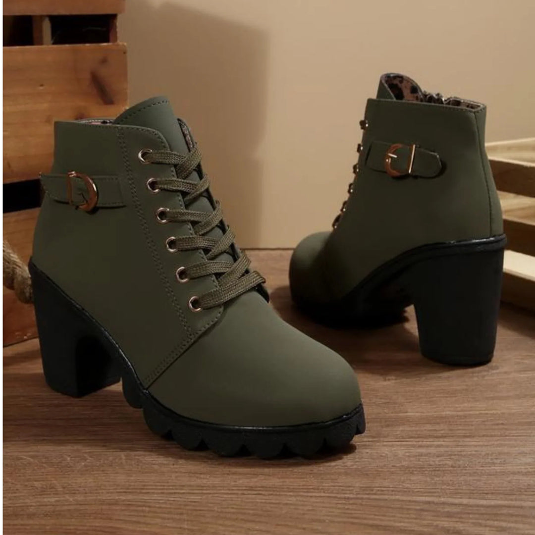 Elowen | Women's Stylish Lace-Up Block Heel Ankle Boots