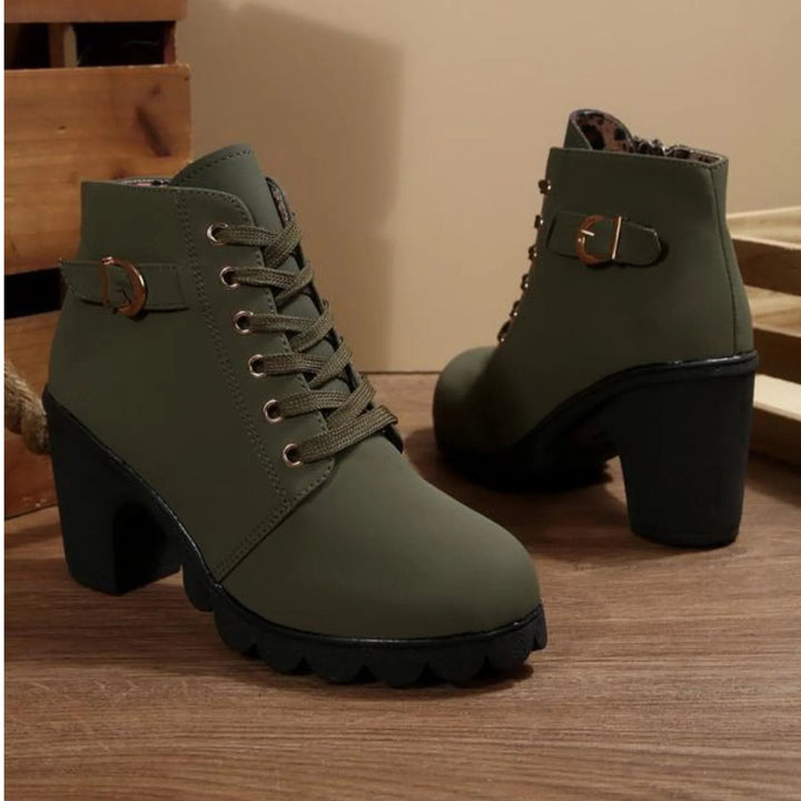 Elowen | Women's Stylish Lace-Up Block Heel Ankle Boots