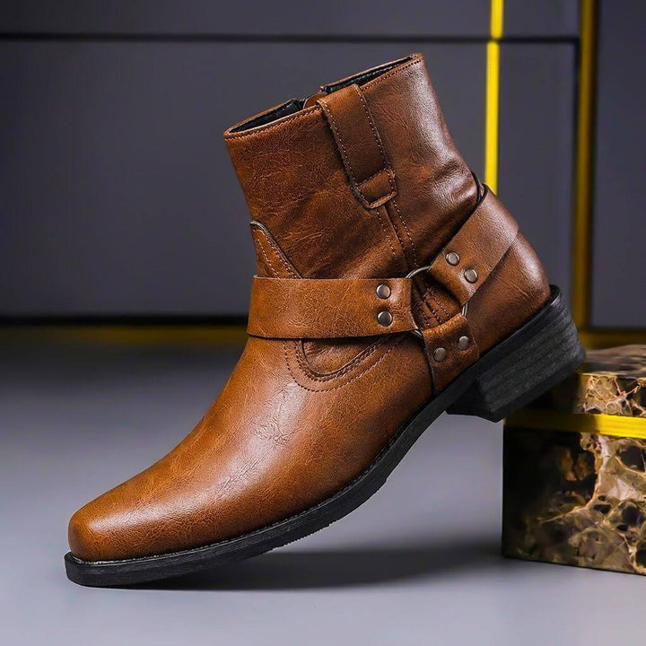Bennett | Genuine-Leather Harness-Strap Ankle Boots