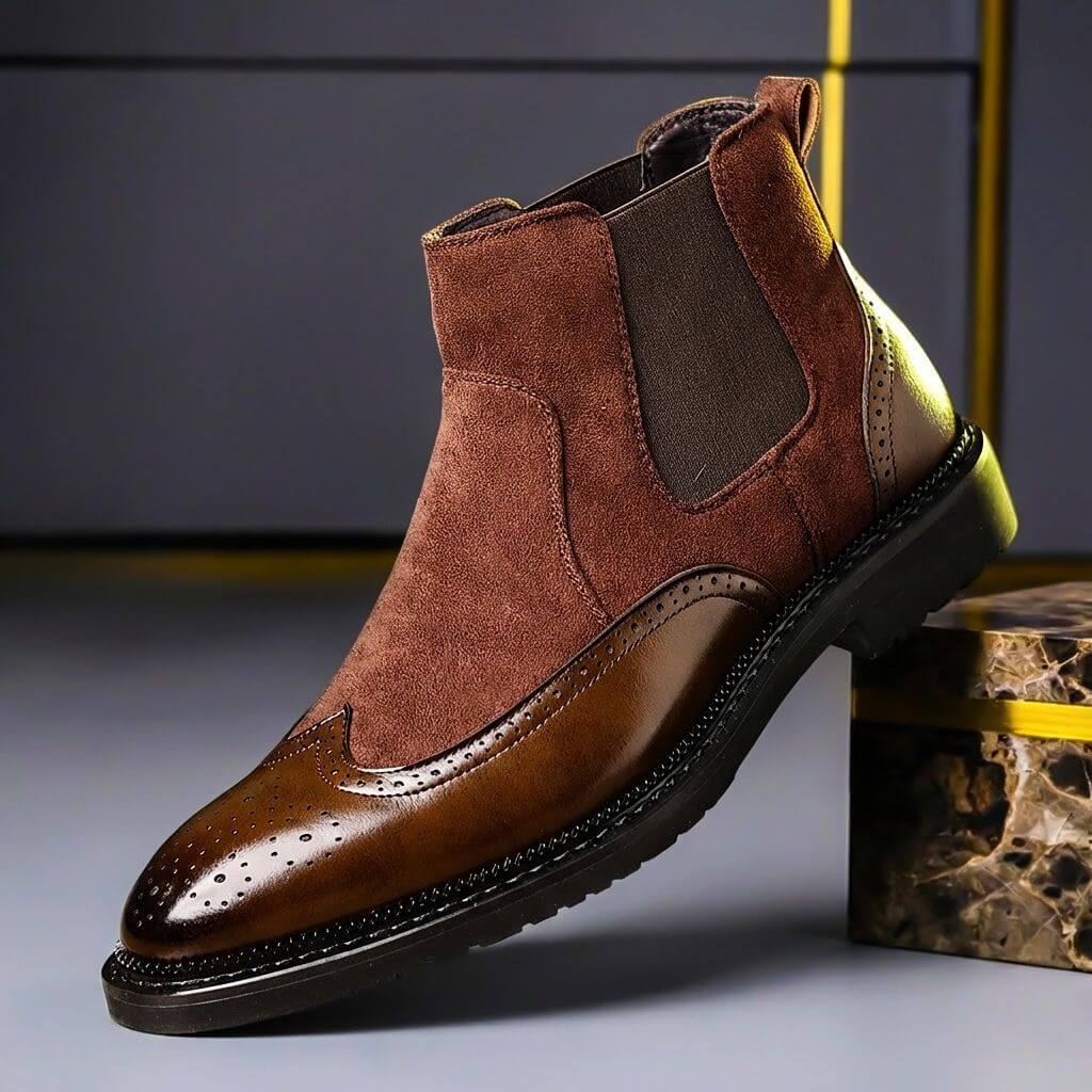 Wesley | Suede-and-Leather Brogue Chelsea Boots