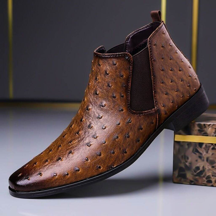 Nolan | Ostrich-Embossed Leather Chelsea Boots