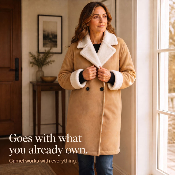 Ellis | Sherpa-Lined Winter Coat – Classic Camel Style for Women