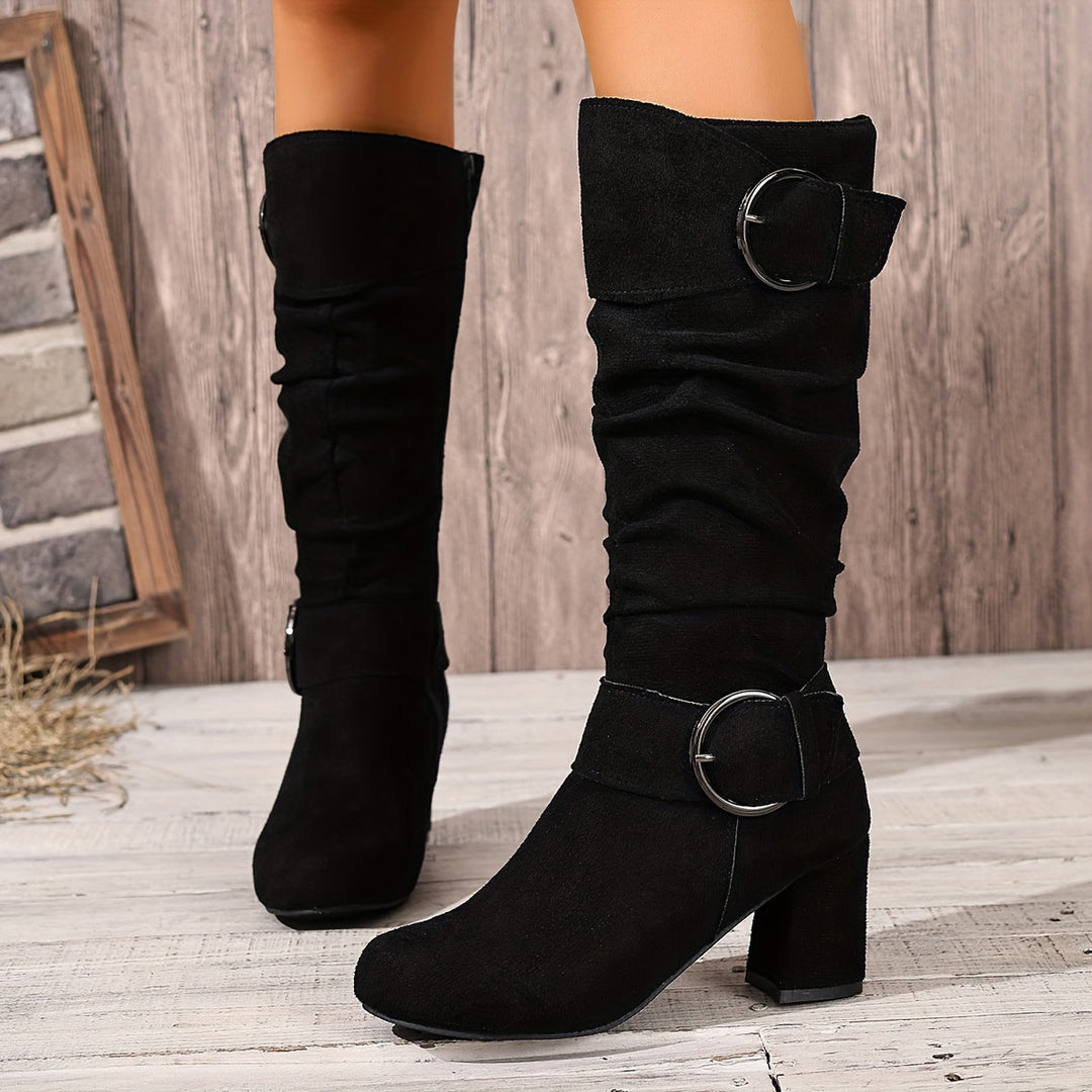 Solene | Women's Relaxed Slouchy Knee-High Block Heel Boots