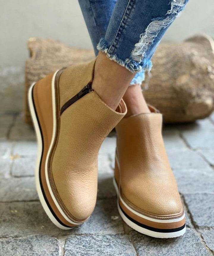 Celestria | Women's Chic Wedge Platform Zip-Up Ankle Boots
