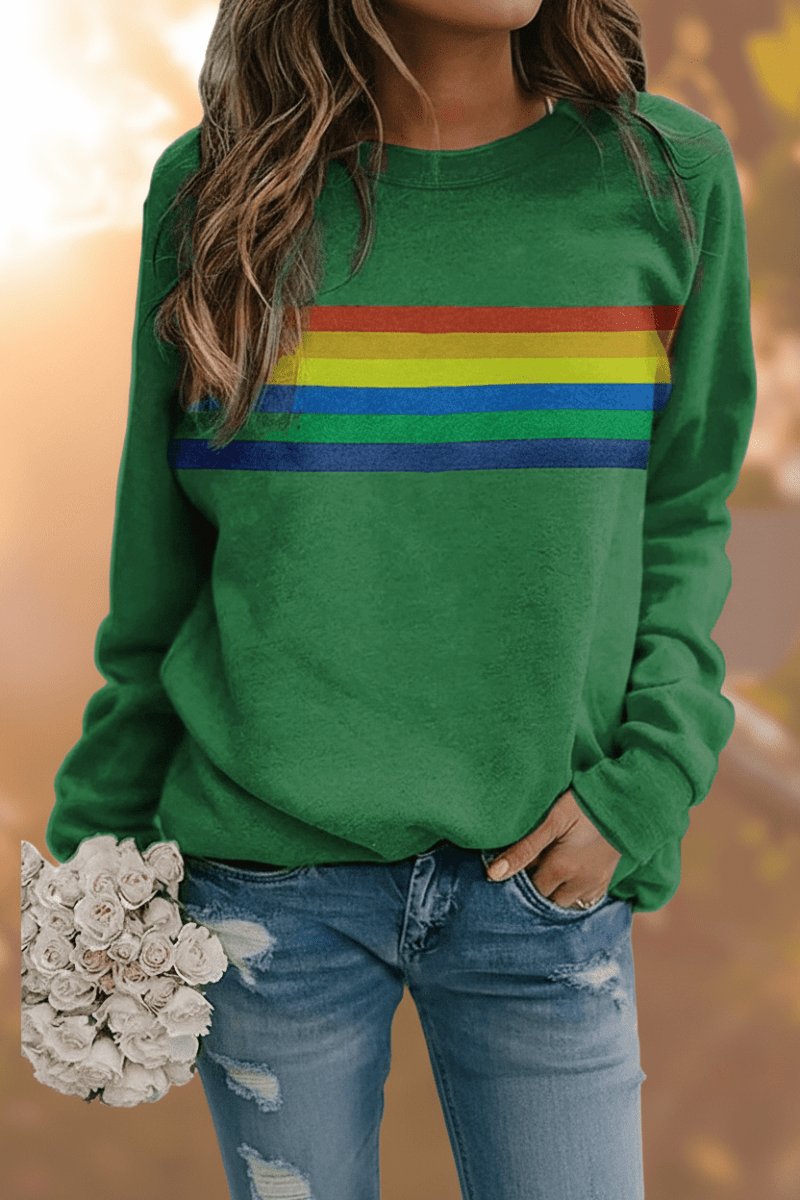 Elowen | Maglione girocollo dalla vestibilità comoda a righe arcobaleno
