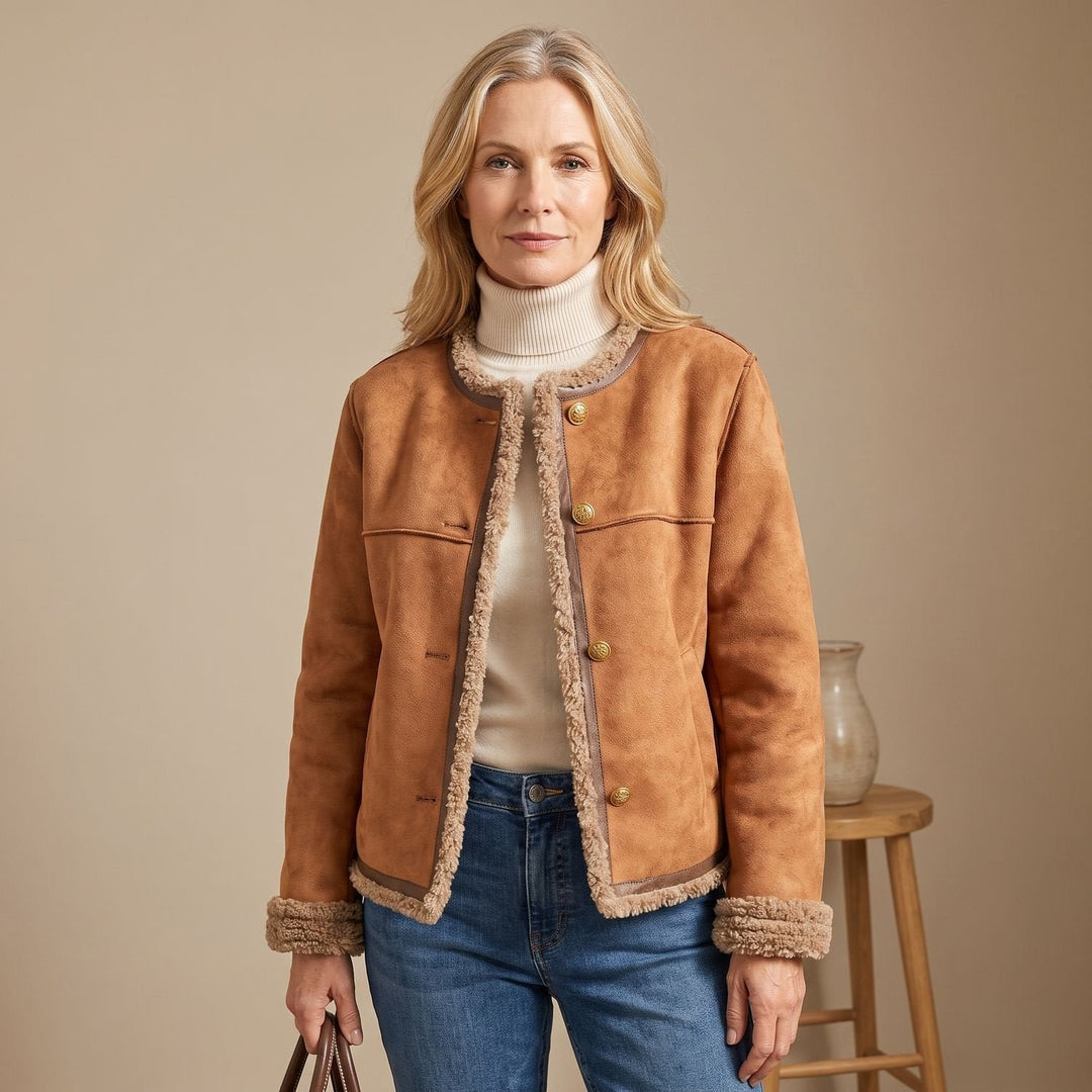 Gretel | Short Leather Jacket with Faux Shearling Lining